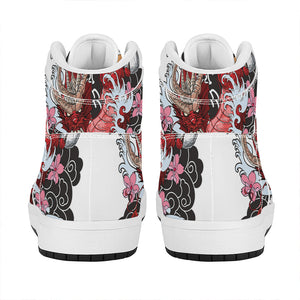 Red Japanese Dragon Tattoo Print High Top Leather Sneakers