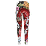 Red Japanese Dragon Tattoo Print High-Waisted Pocket Leggings