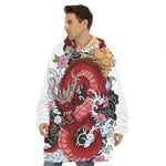 Red Japanese Dragon Tattoo Print Hoodie Blanket