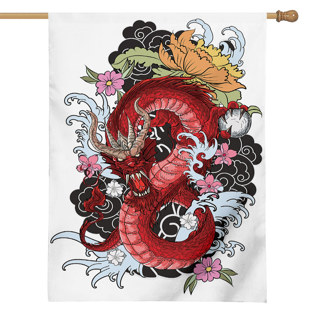 Red Japanese Dragon Tattoo Print House Flag