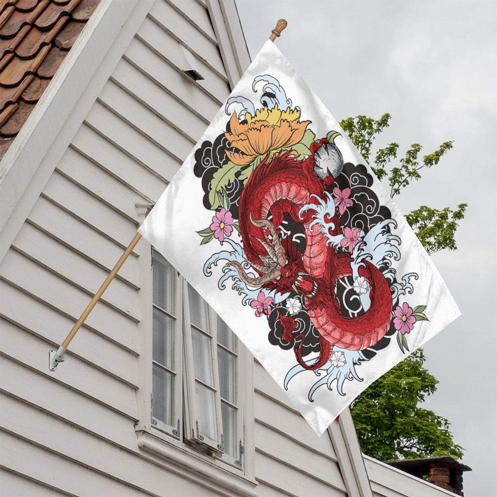 Red Japanese Dragon Tattoo Print House Flag