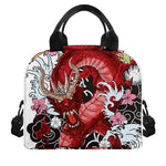 Red Japanese Dragon Tattoo Print Insulated Lunch Bag