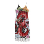 Red Japanese Dragon Tattoo Print Jersey Midi Cami Dress