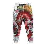 Red Japanese Dragon Tattoo Print Jogger Pants