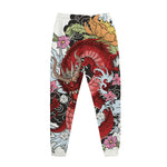 Red Japanese Dragon Tattoo Print Jogger Pants