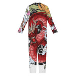 Red Japanese Dragon Tattoo Print Jumpsuit