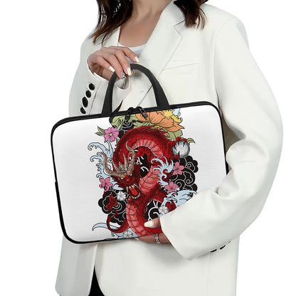 Red Japanese Dragon Tattoo Print Laptop Sleeve With Handle