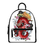 Red Japanese Dragon Tattoo Print Leather Backpack