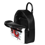 Red Japanese Dragon Tattoo Print Leather Backpack