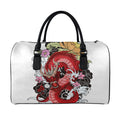 Red Japanese Dragon Tattoo Print Leather Duffel Bag