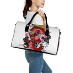 Red Japanese Dragon Tattoo Print Leather Duffle Bag