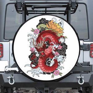 Red Japanese Dragon Tattoo Print Leather Spare Tire Cover