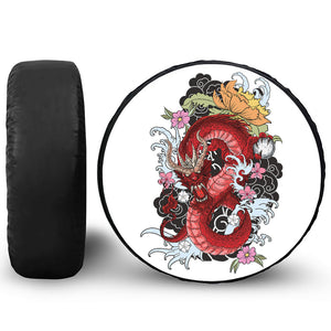 Red Japanese Dragon Tattoo Print Leather Spare Tire Cover