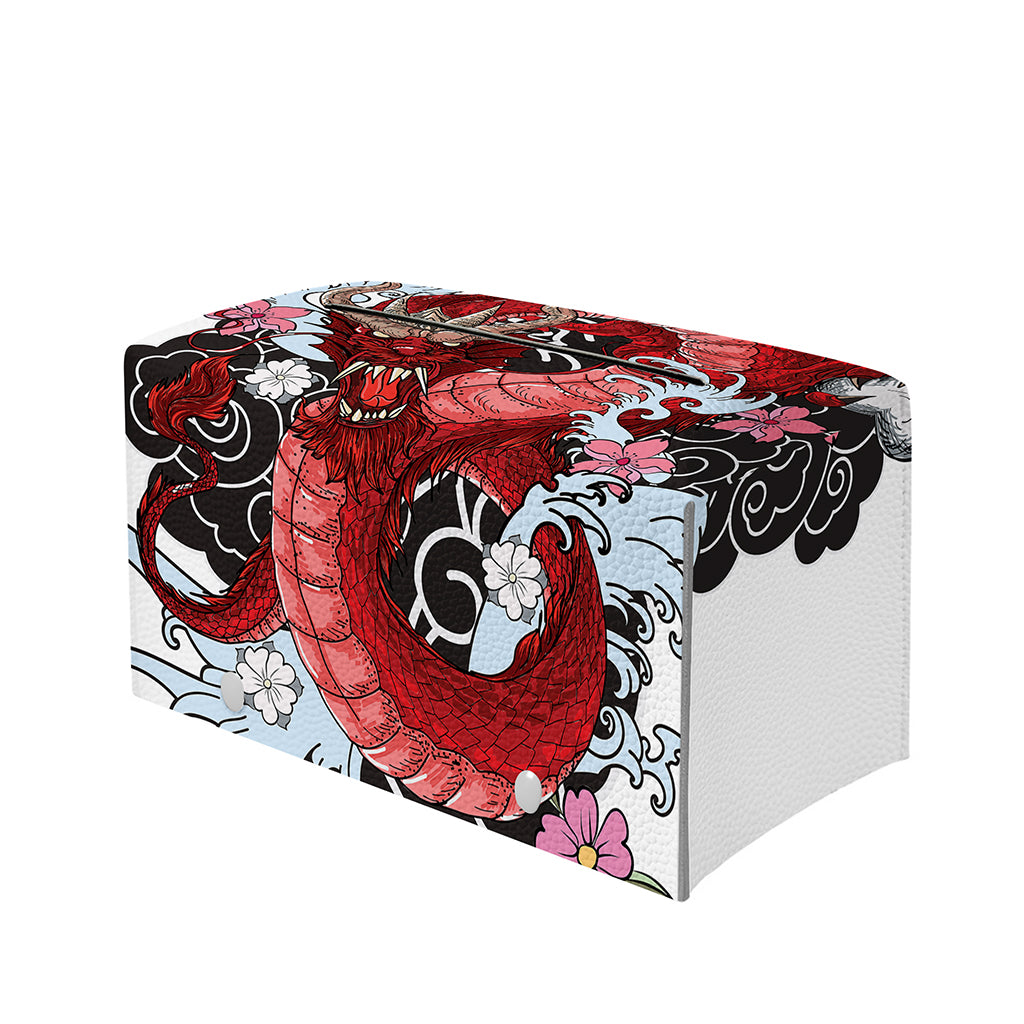 Red Japanese Dragon Tattoo Print Leather Tissue Box Cover