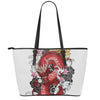 Red Japanese Dragon Tattoo Print Leather Tote Bag