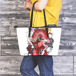 Red Japanese Dragon Tattoo Print Leather Tote Bag