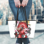 Red Japanese Dragon Tattoo Print Leather Tote Bag