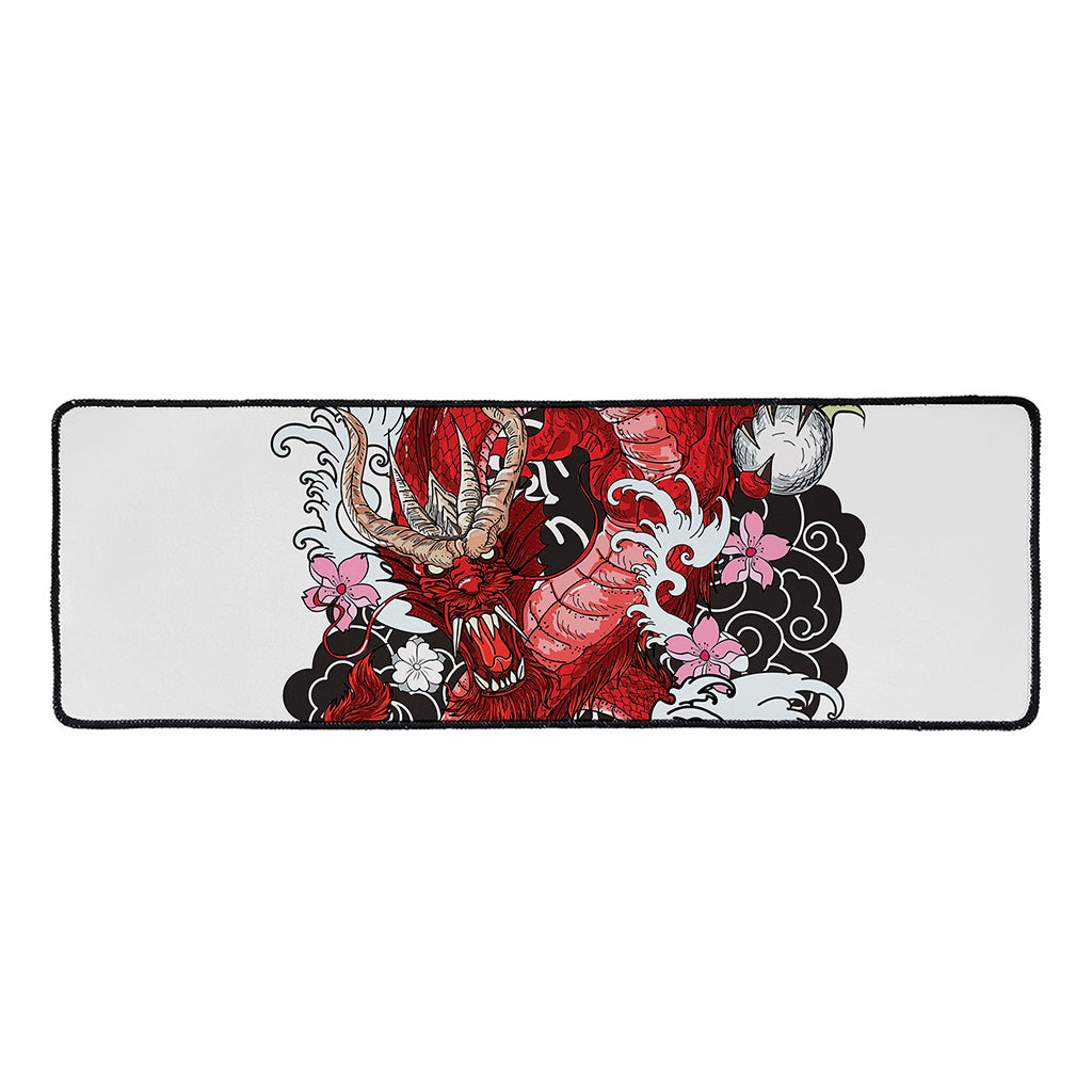 Red Japanese Dragon Tattoo Print Long Kitchen Mat