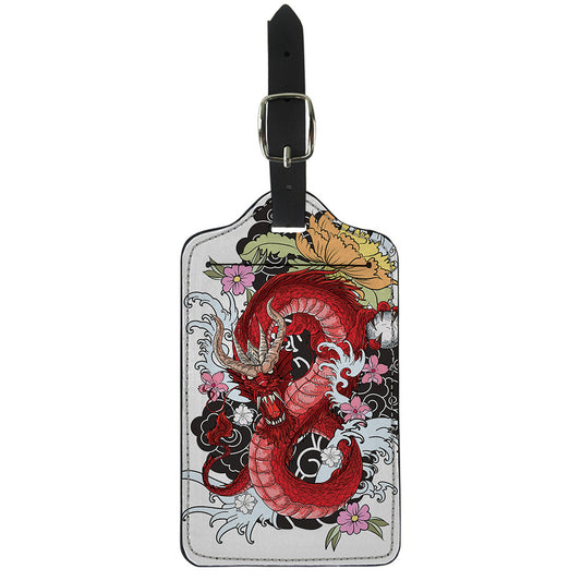 Red Japanese Dragon Tattoo Print Luggage Tag
