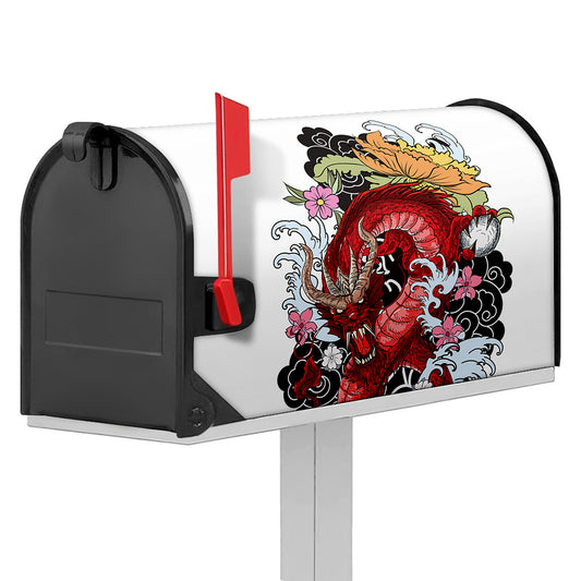 Red Japanese Dragon Tattoo Print Mailbox Cover