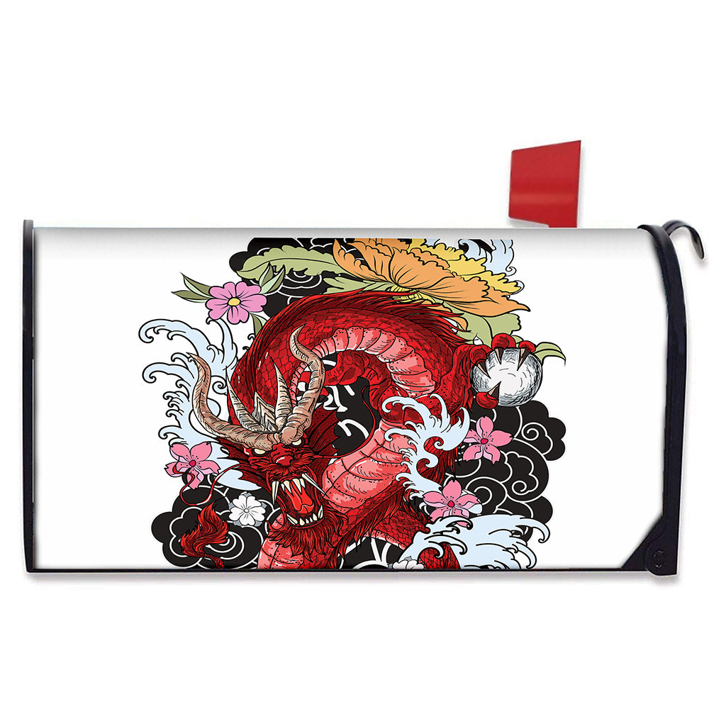 Red Japanese Dragon Tattoo Print Mailbox Cover