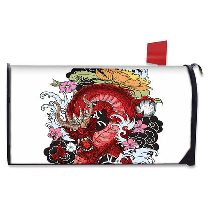 Red Japanese Dragon Tattoo Print Mailbox Cover