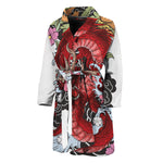 Red Japanese Dragon Tattoo Print Men's Bathrobe