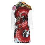 Red Japanese Dragon Tattoo Print Men's Bathrobe