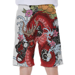 Red Japanese Dragon Tattoo Print Men's Beach Shorts