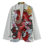 Red Japanese Dragon Tattoo Print Men's Blazer