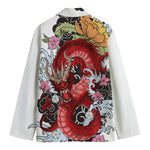 Red Japanese Dragon Tattoo Print Men's Blazer