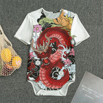 Red Japanese Dragon Tattoo Print Men's Bodysuit