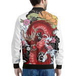 Red Japanese Dragon Tattoo Print Men's Bomber Jacket