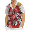 Red Japanese Dragon Tattoo Print Men's Deep V-Neck Shirt