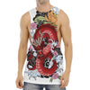 Red Japanese Dragon Tattoo Print Men's Muscle Tank Top