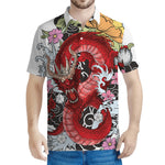 Red Japanese Dragon Tattoo Print Men's Polo Shirt