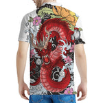 Red Japanese Dragon Tattoo Print Men's Polo Shirt
