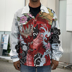 Red Japanese Dragon Tattoo Print Men's Shirt Jacket