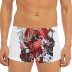 Red Japanese Dragon Tattoo Print Men's Short Boxer Briefs