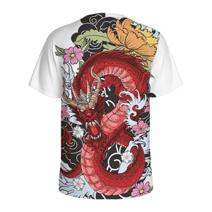 Red Japanese Dragon Tattoo Print Men's Sports T-Shirt