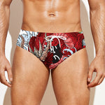 Red Japanese Dragon Tattoo Print Men's Swim Briefs