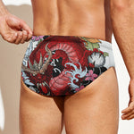 Red Japanese Dragon Tattoo Print Men's Swim Briefs