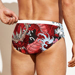 Red Japanese Dragon Tattoo Print Men's Swim Briefs