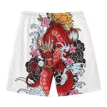 Red Japanese Dragon Tattoo Print Men's Swim Trunks