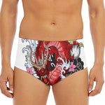 Red Japanese Dragon Tattoo Print Men's Triangle Swim Briefs