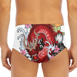 Red Japanese Dragon Tattoo Print Men's Triangle Swim Briefs