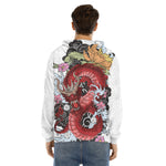 Red Japanese Dragon Tattoo Print Men's Velvet Pullover Hoodie