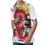 Red Japanese Dragon Tattoo Print Men's Velvet T-Shirt