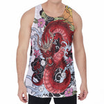 Red Japanese Dragon Tattoo Print Men's Velvet Tank Top