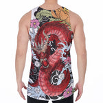 Red Japanese Dragon Tattoo Print Men's Velvet Tank Top